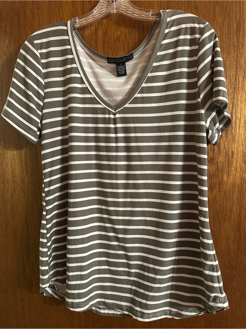 ALOHA Collection Olive and White Striped V-Neck Short Sleeve Tee